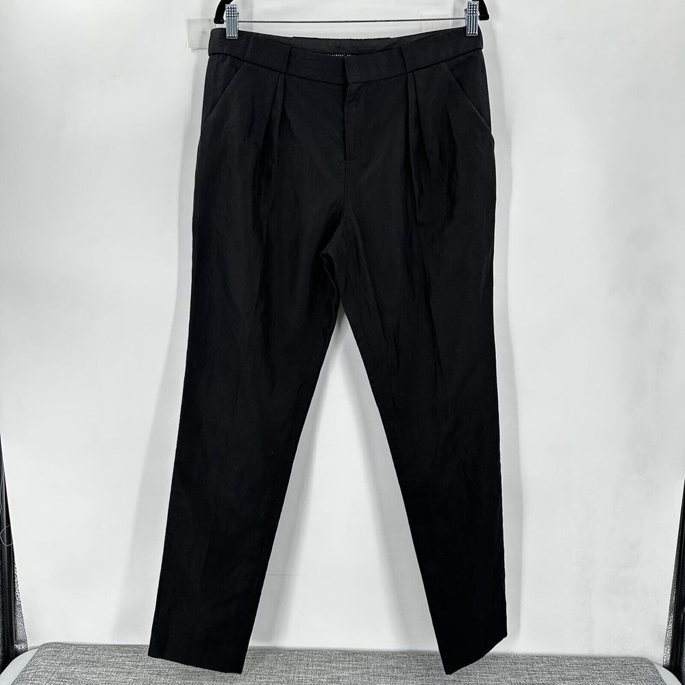 Theyskens‎ Theory Pants Womens 10, IT 44 Price Feya Black Cotton Ramie Pleated